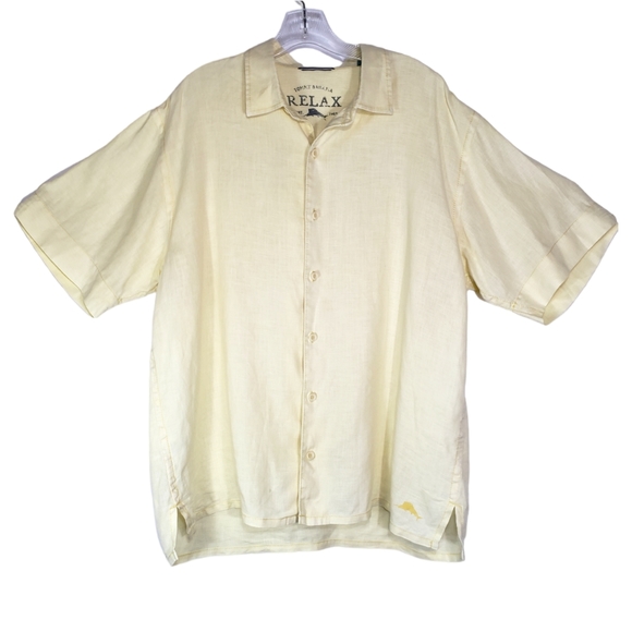 Tommy Bahama Linen Short Sleeve Button Down Shirt Yellow Size Large - Picture 1 of 14